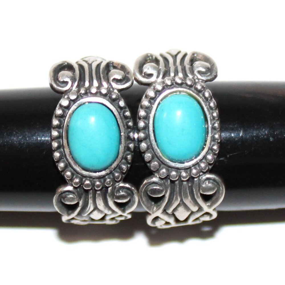 Vintage Sterling Silver Avon Faux Turquoise Half Hoop Earrings